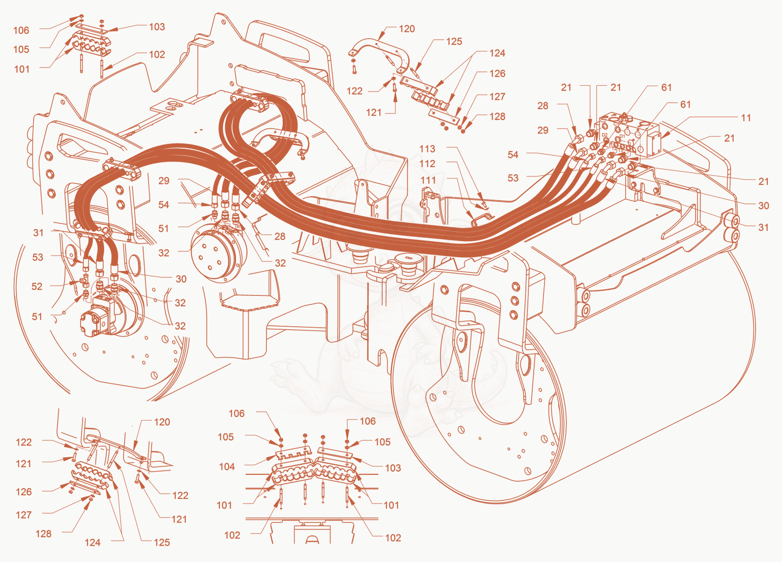 Exploded parts diagram of the advance drive of a Wacker Neuson RD45-140, with numbered balloons