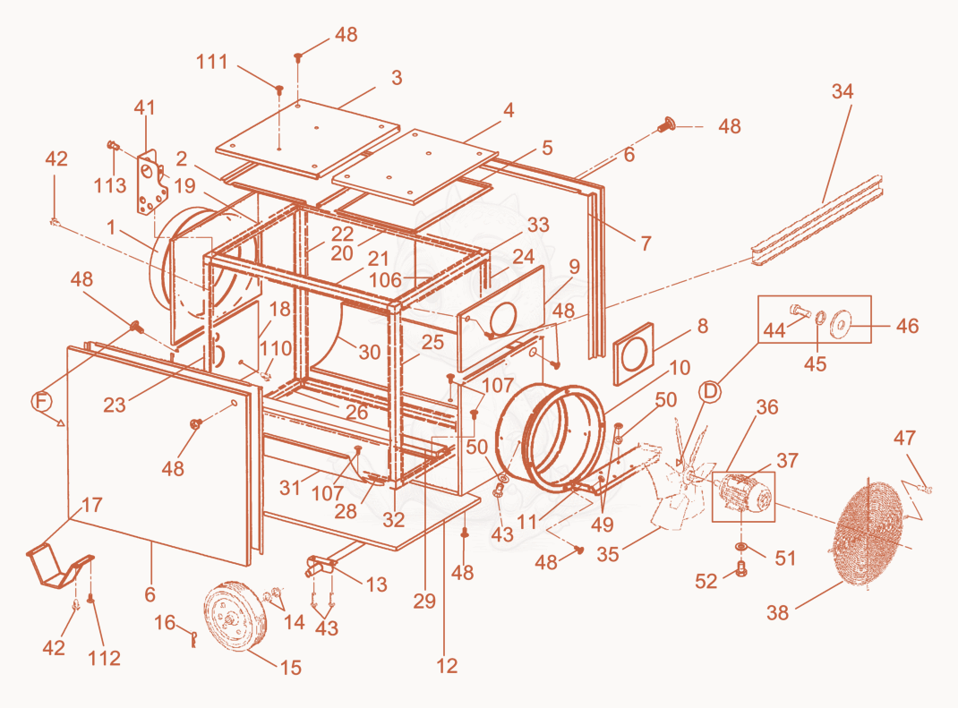 Exploded parts diagram of the Fire-place heater of a Wacker Neuson HM174, with numbered balloons