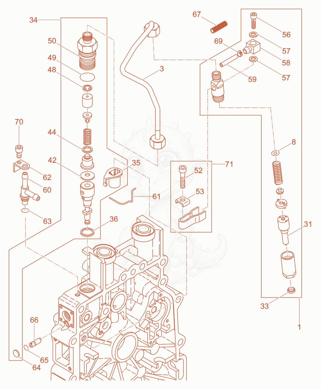 Despiece del Injection Equipment de una máquina Wacker Neuson DPU3750HTS, con globos numerados