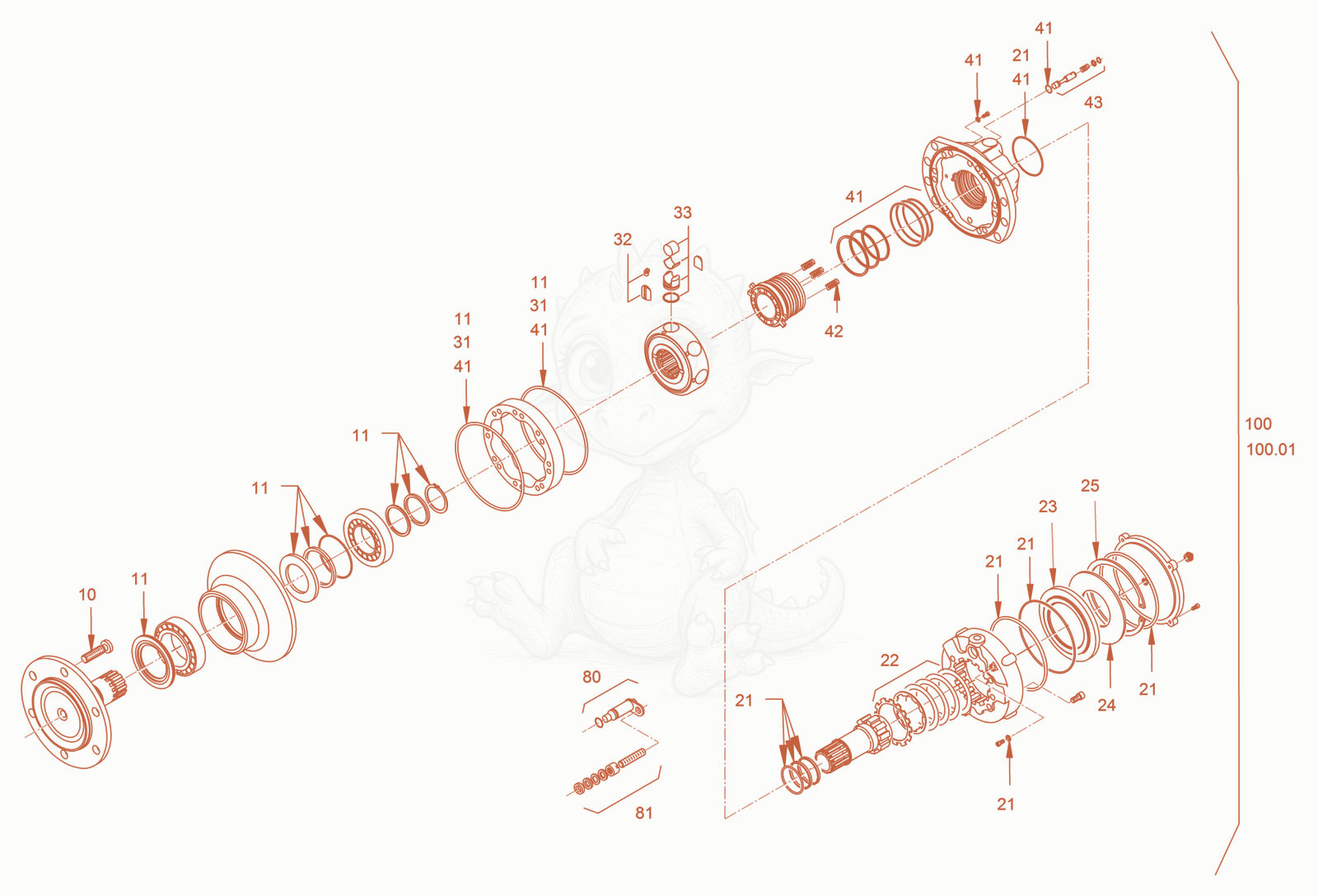 Exploded parts diagram of the Gear Hub Motor of a Wacker Neuson RC50P, with numbered balloons