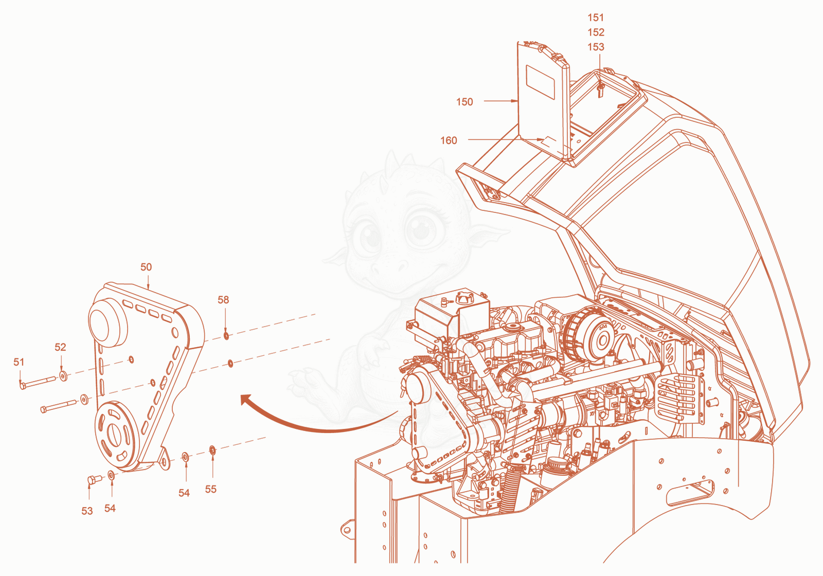 Exploded parts diagram of the TÜV of a Wacker Neuson RD18-80SE, with numbered balloons