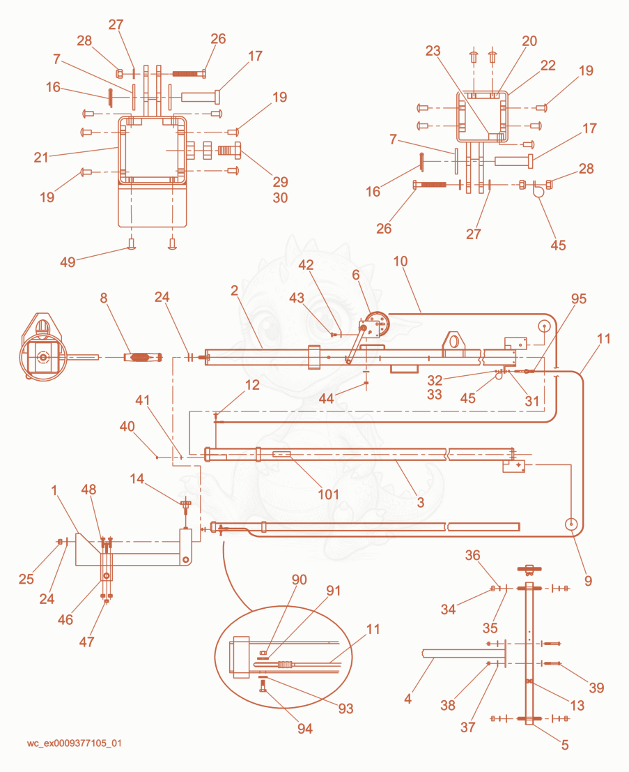Exploded parts diagram of the Mast cpl./Manual Winch System of a Wacker Neuson LTC4L, with numbered balloons