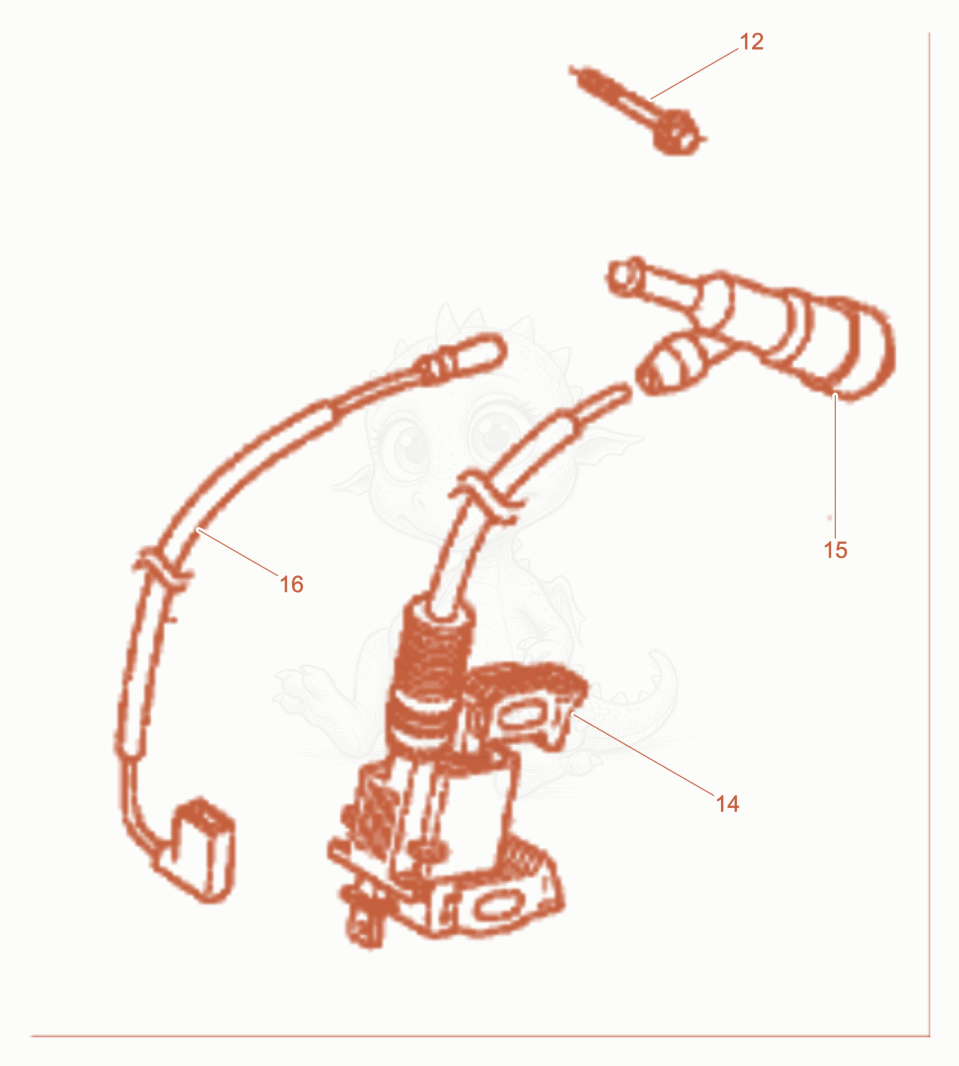 Exploded parts diagram of the Ignition coil of a Wacker Neuson WPKMAT, with numbered balloons