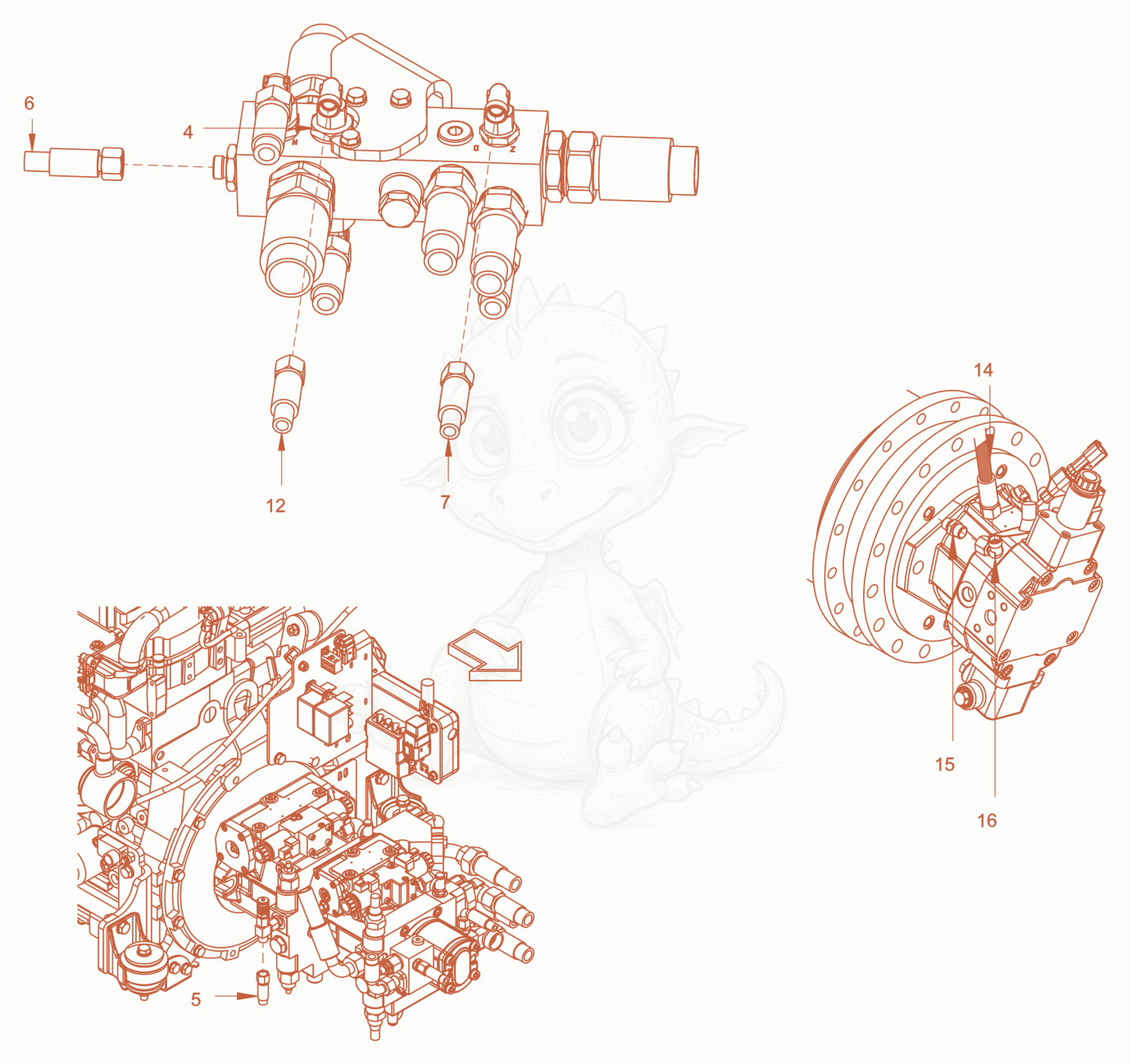 Exploded parts diagram of the brake hydraulics of a Wacker Neuson RC110USROPS, with numbered balloons