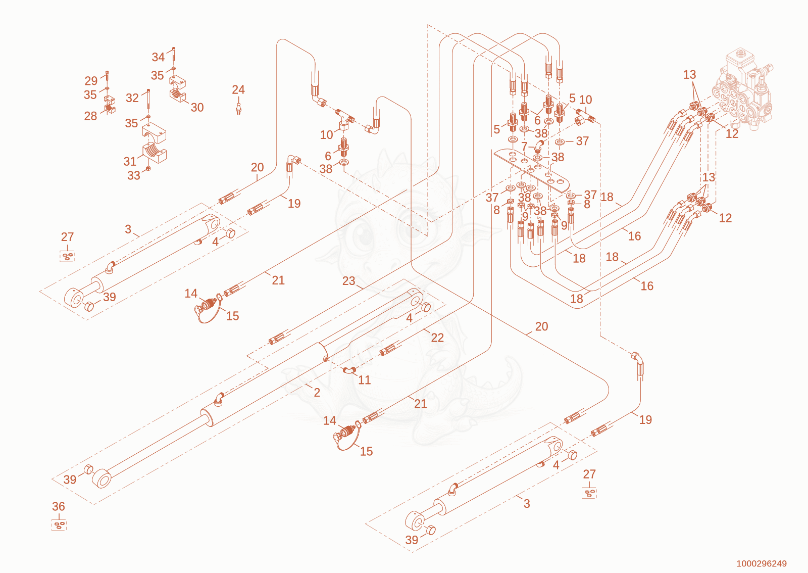 Exploded parts diagram of the working hydraulic of a Wacker Neuson WL20, with numbered balloons