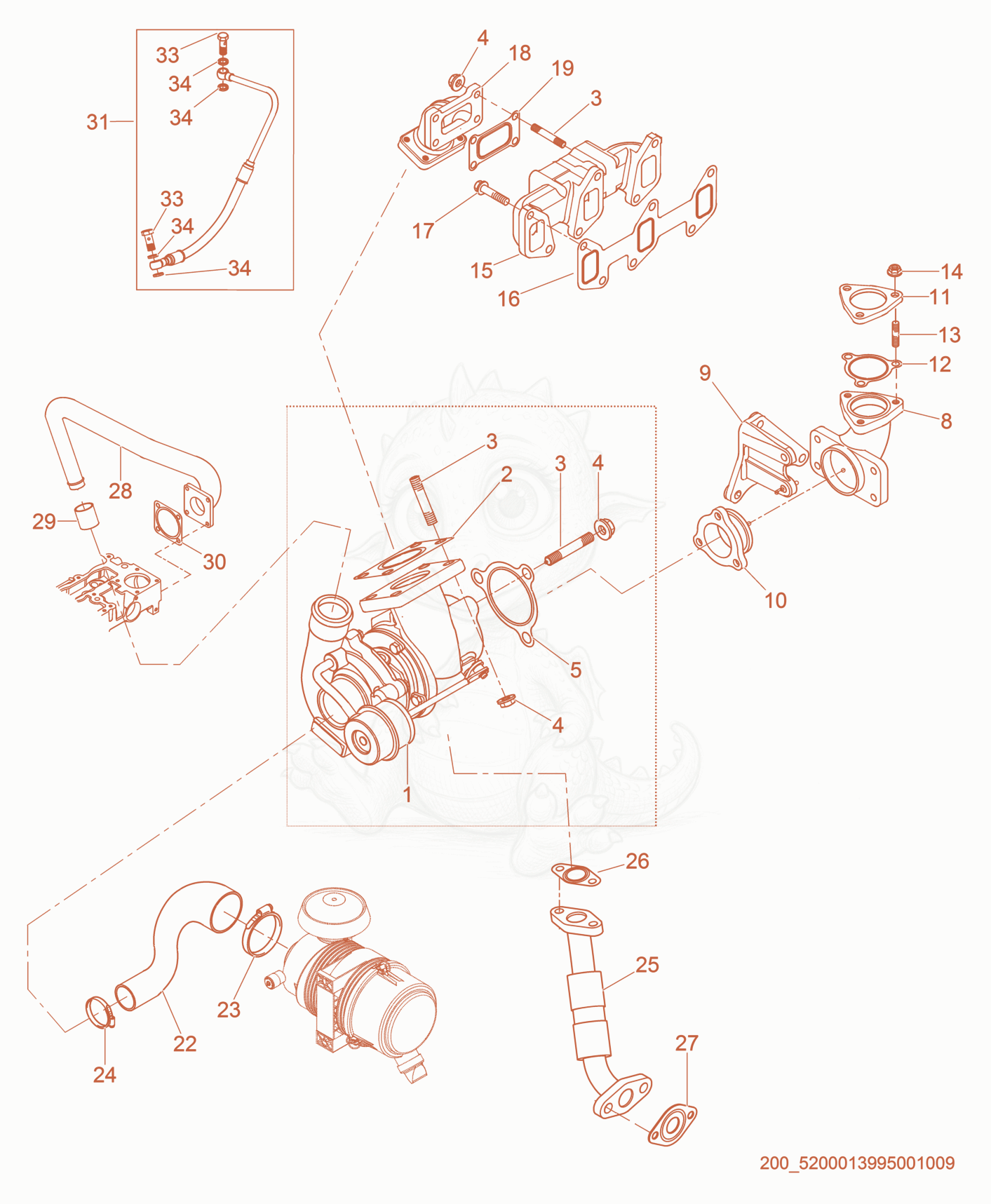 Exploded parts diagram of the Intake/Exhaust of a Wacker Neuson G40, with numbered balloons