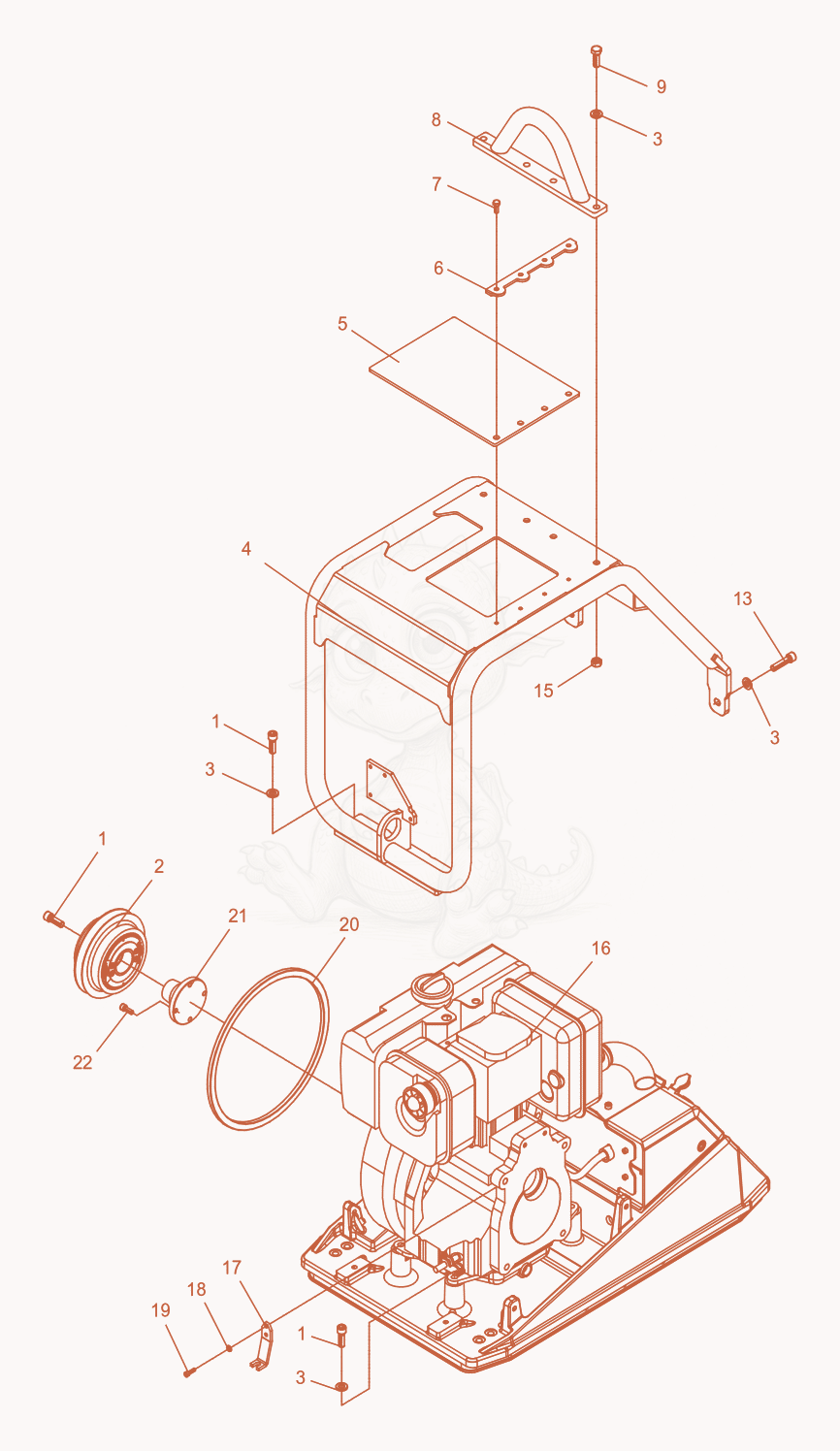 Exploded parts diagram of the Upper Mass cpl. of a Wacker Neuson DPU6055, with numbered balloons