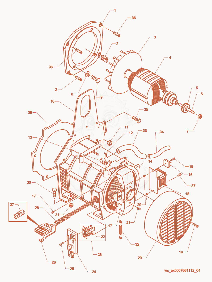 Exploded parts diagram of the Generator Front of a Wacker Neuson GS8.5V, with numbered balloons