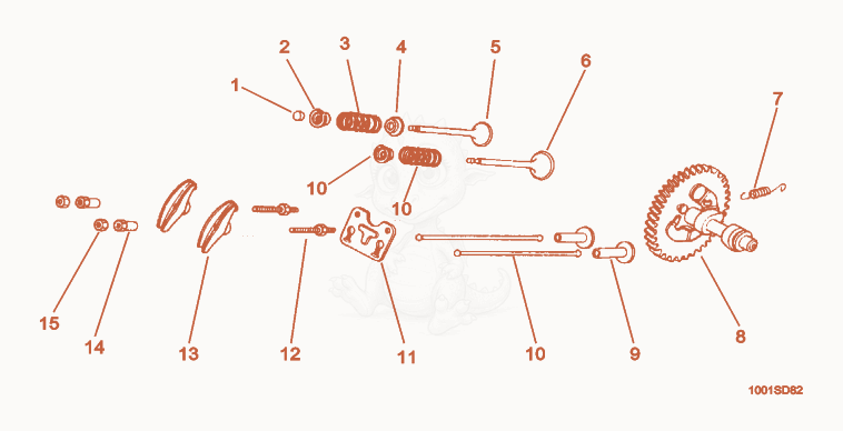 Exploded parts diagram of the Rocker Arms/Valves/Camshaft of a Wacker Neuson GS5.5A, with numbered balloons
