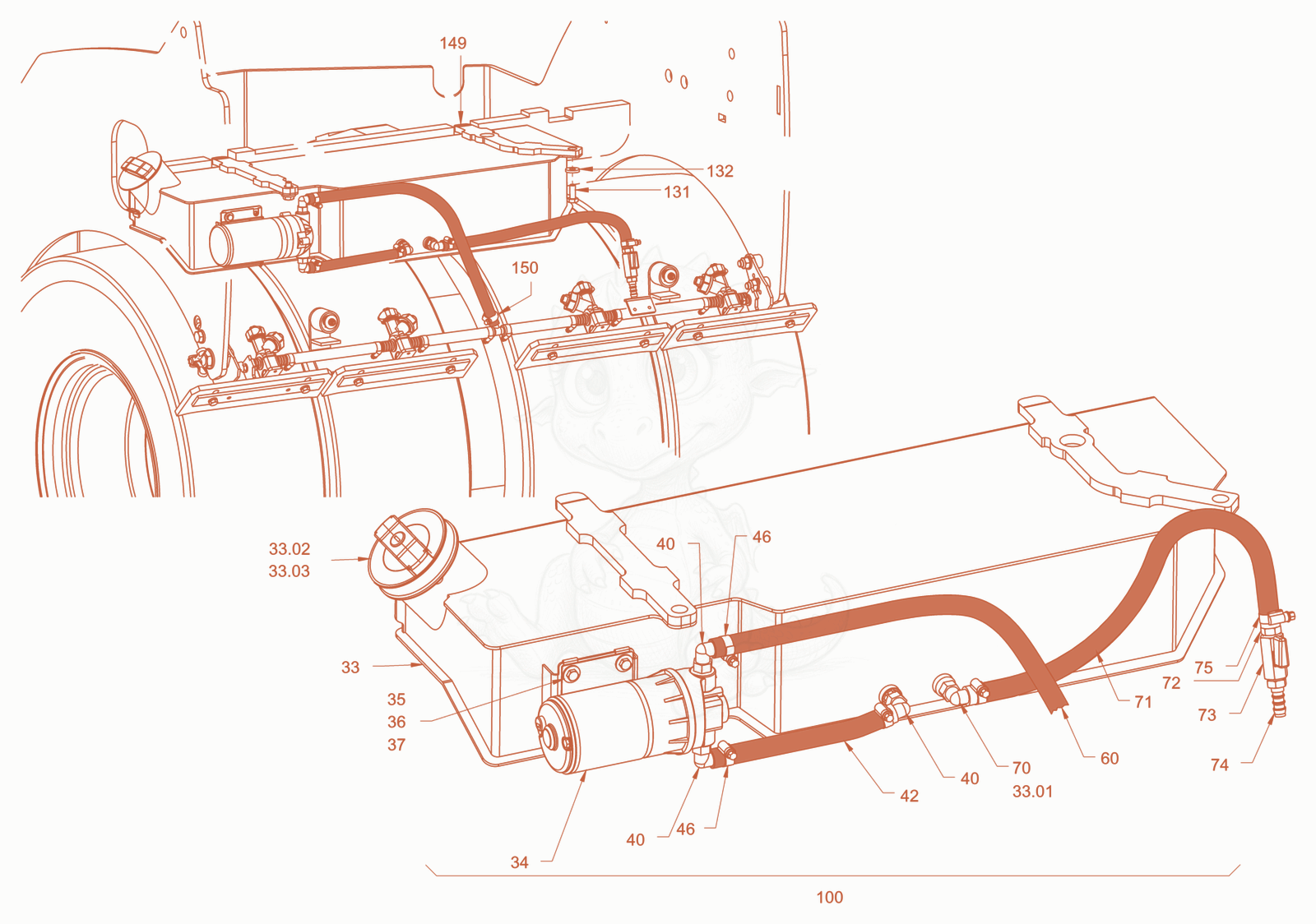 Exploded parts diagram of the additive sprinkling of a Wacker Neuson RD40-130CUS, with numbered balloons