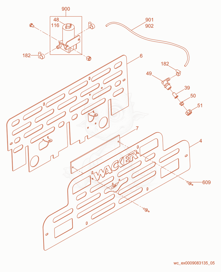 Exploded parts diagram of the Water System Kit of a Wacker Neuson CRT36-23K-H, with numbered balloons