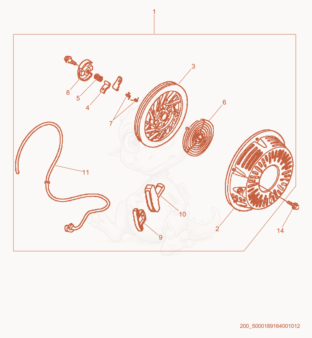 Exploded parts diagram of the Starter cpl. of a Wacker Neuson PT3A, with numbered balloons