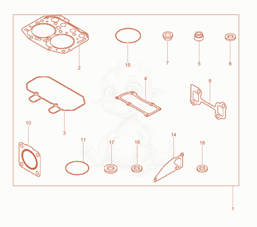 Exploded parts diagram of the Gasket set of a Wacker Neuson LTN5YUK, with numbered balloons