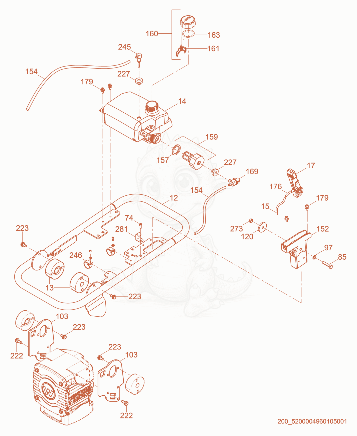 Despiece del Guide Handle cpl. de una máquina Wacker Neuson MS62, con globos numerados