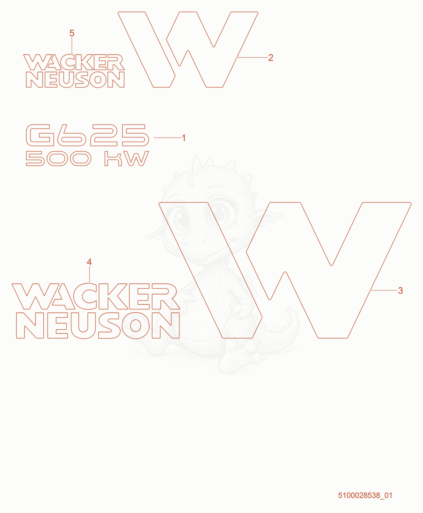 Despiece del Labels de una máquina Wacker Neuson G625, con globos numerados