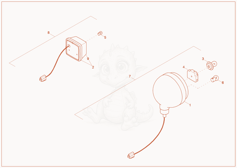 Exploded parts diagram of the FRONTLIGHTS of a Wacker Neuson 2000/3002, with numbered balloons