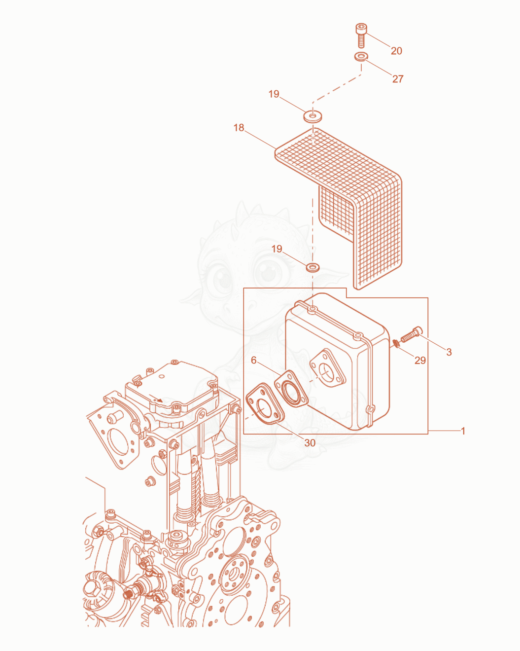Exploded parts diagram of the Exhaust Silencer of a Wacker Neuson RD7HEHF, with numbered balloons