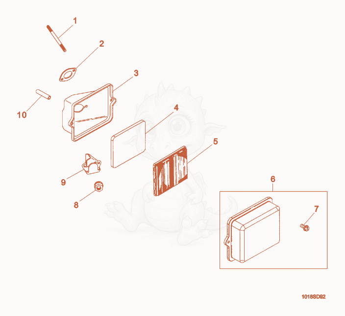 Despiece del Air Filter Assembly de una máquina Wacker Neuson WP1550VW, con globos numerados