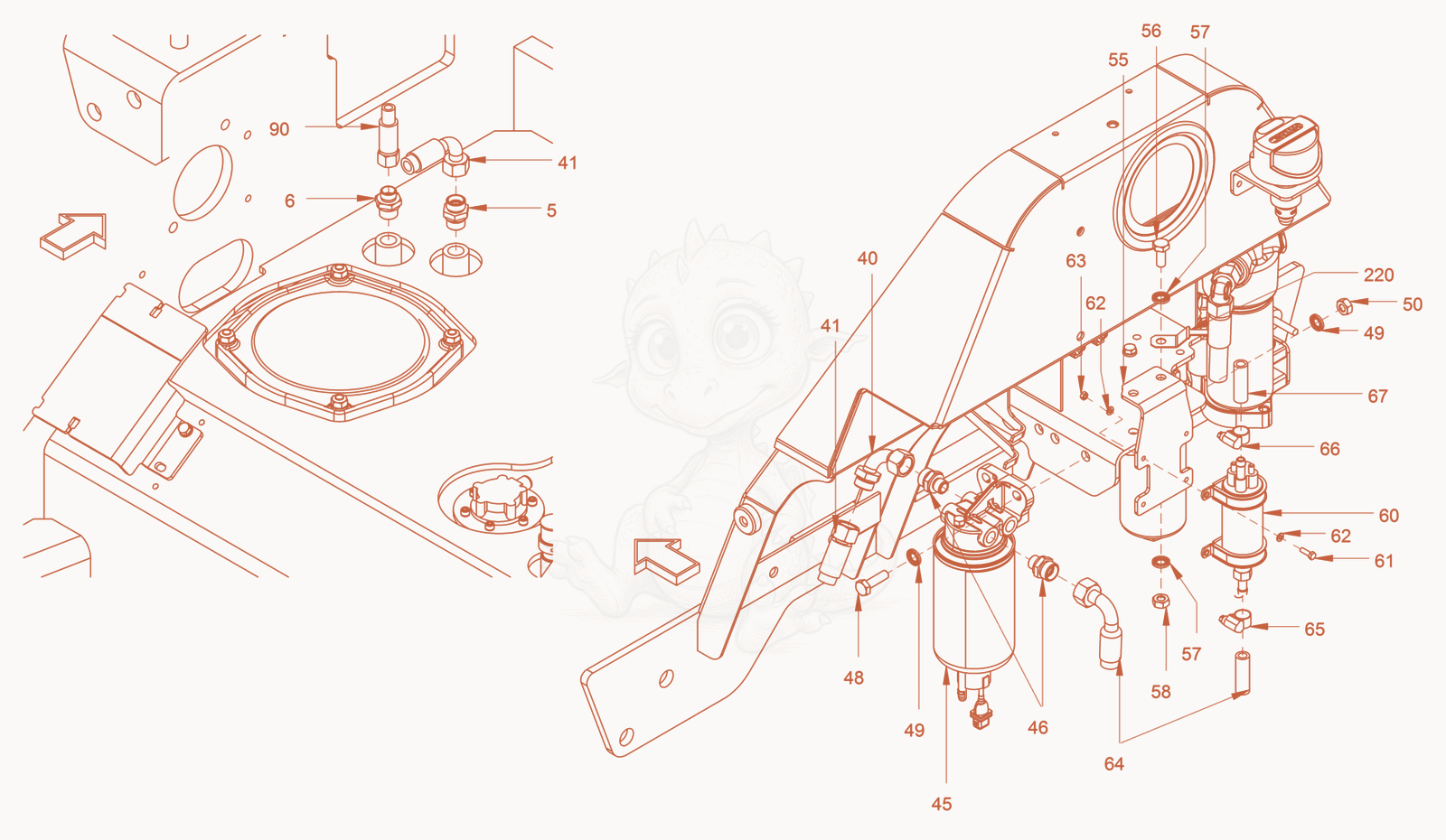 Exploded parts diagram of the fuel system of a Wacker Neuson RC110, with numbered balloons