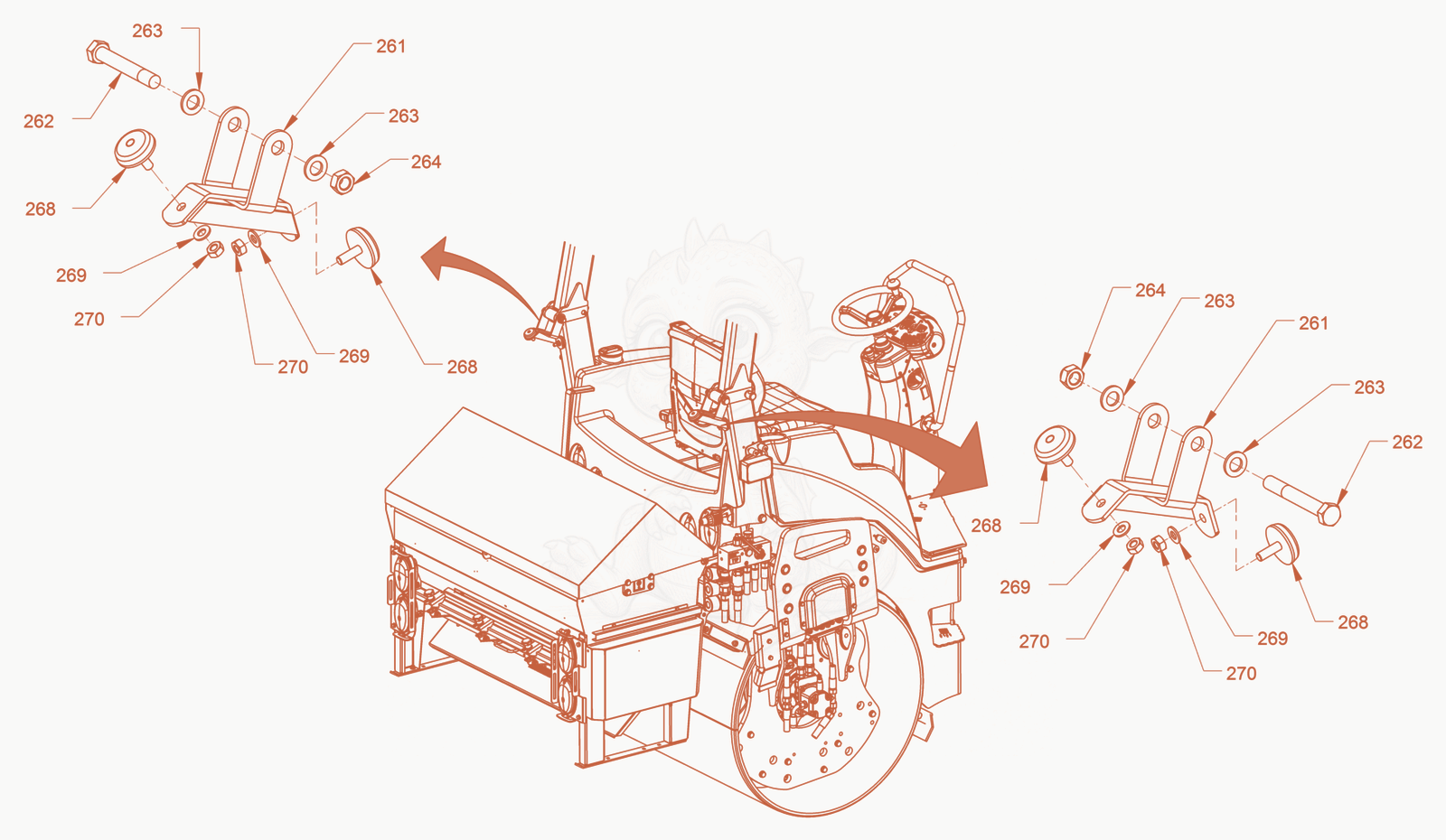 Exploded parts diagram of the chip spreader of a Wacker Neuson RD40-130C, with numbered balloons