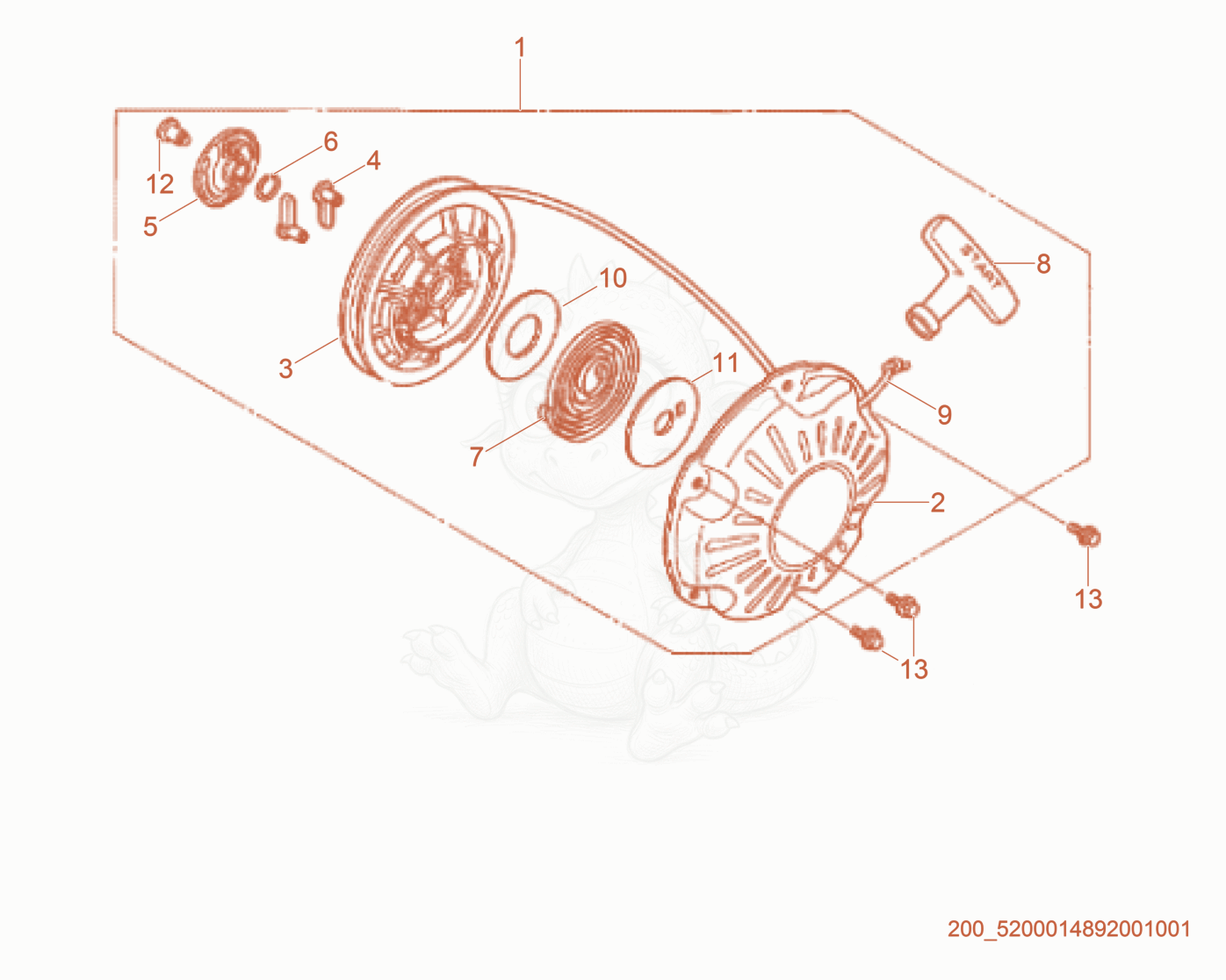Exploded parts diagram of the Starter of a Wacker Neuson BS50-4AS, with numbered balloons