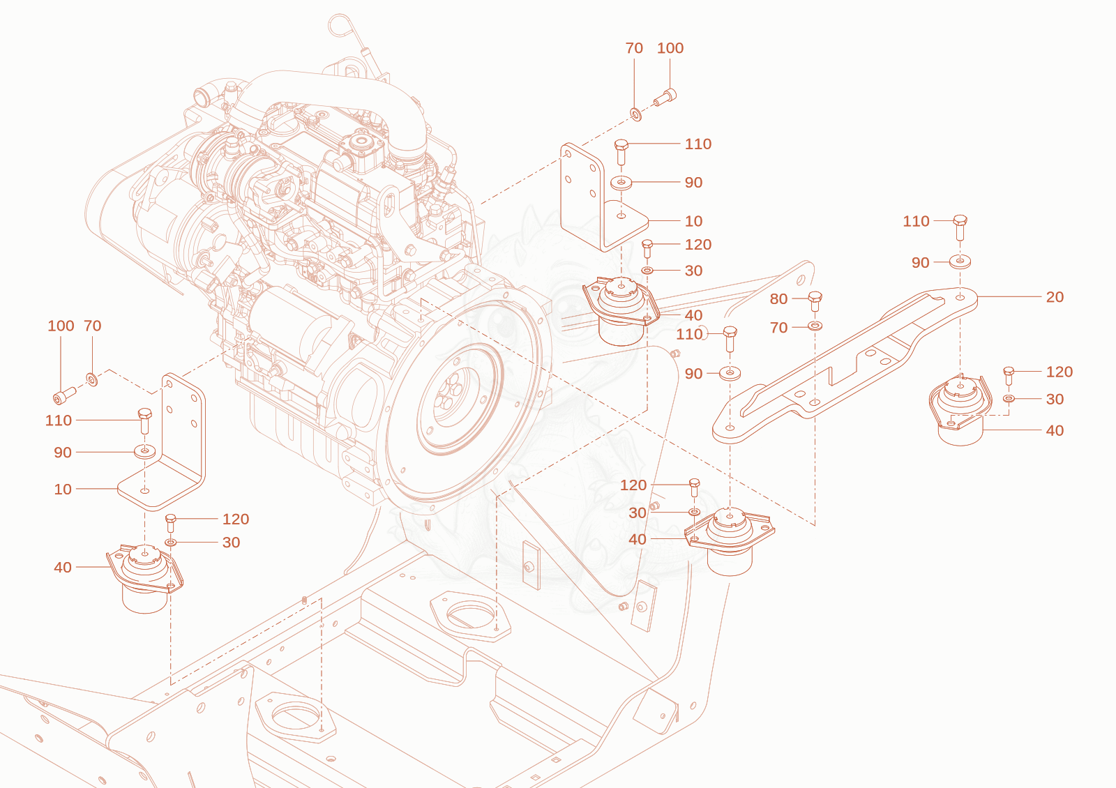 Despiece del mounting de una máquina Wacker Neuson TH412(T01-01), con globos numerados