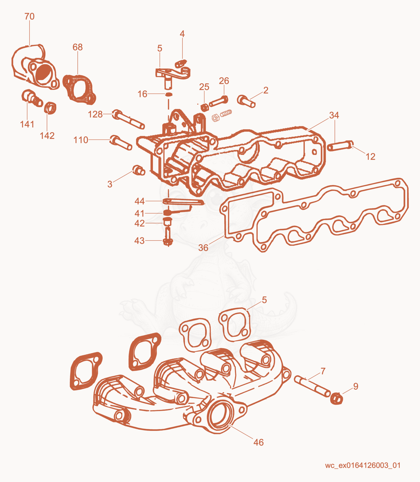 Exploded parts diagram of the Intake/Exhaust of a Wacker Neuson CRT48-35L-PSEU, with numbered balloons