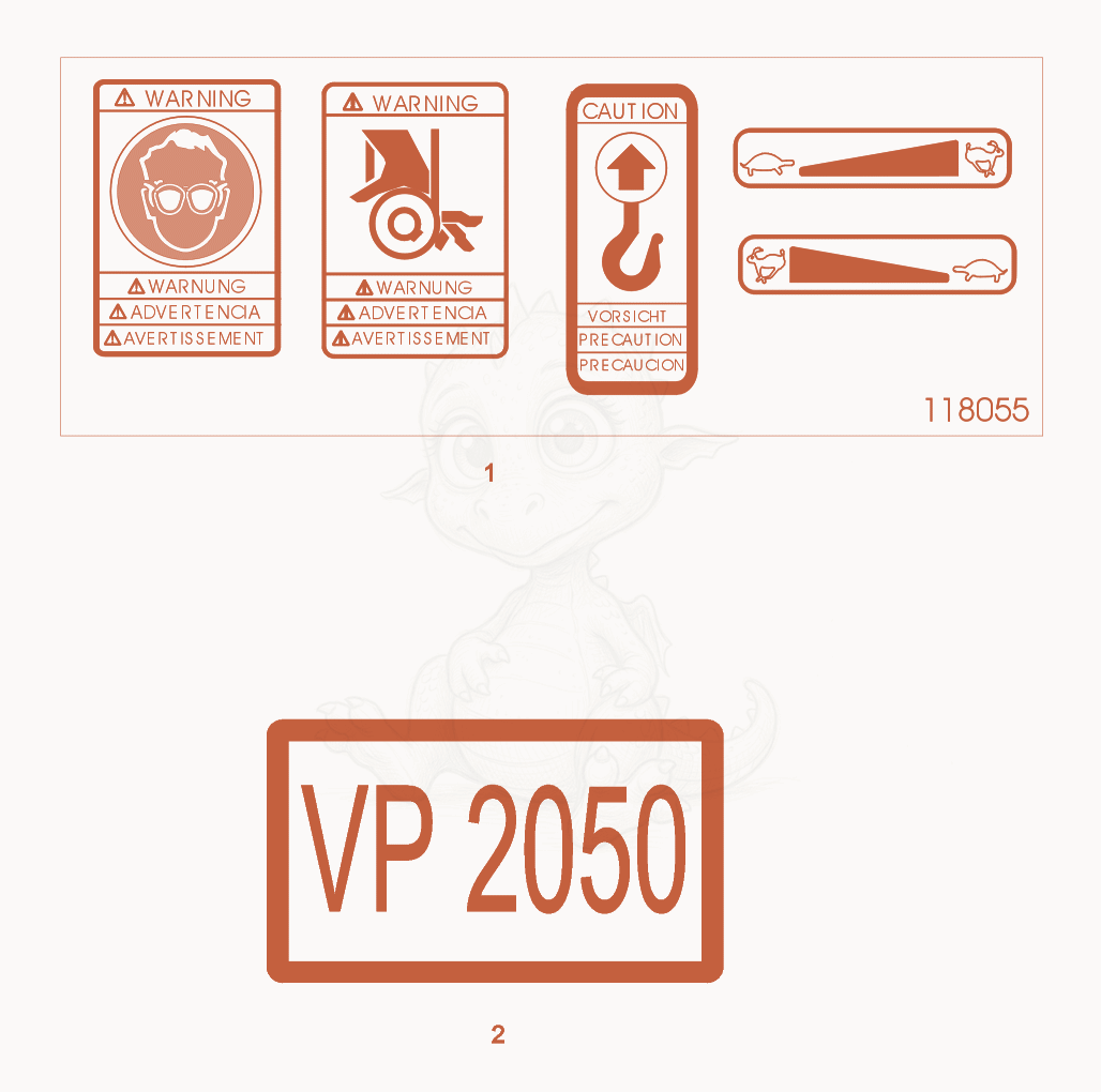 Exploded parts diagram of the Labels of a Wacker Neuson VP2050Y, with numbered balloons