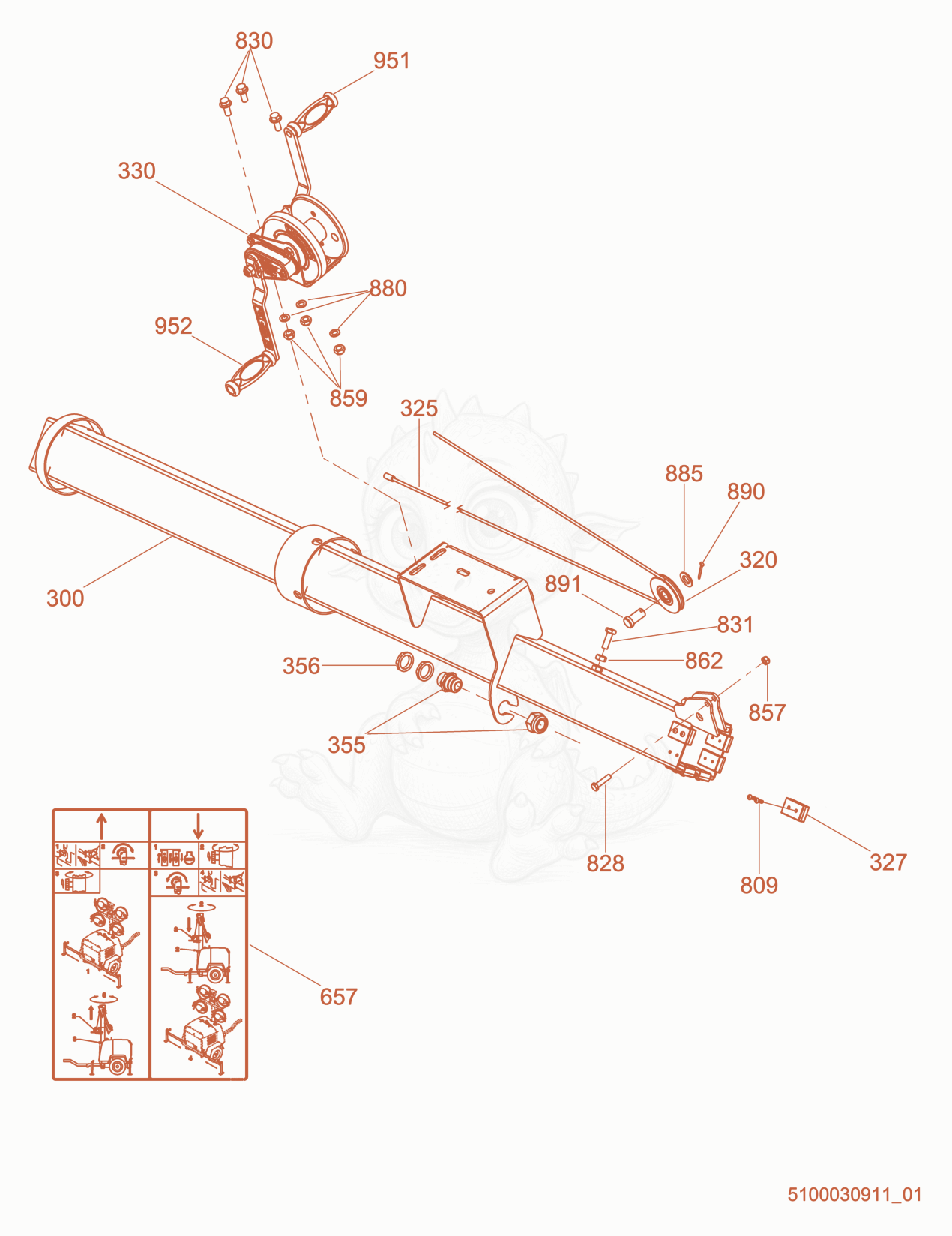 Exploded parts diagram of the Manual Winch of a Wacker Neuson LTV6K, with numbered balloons