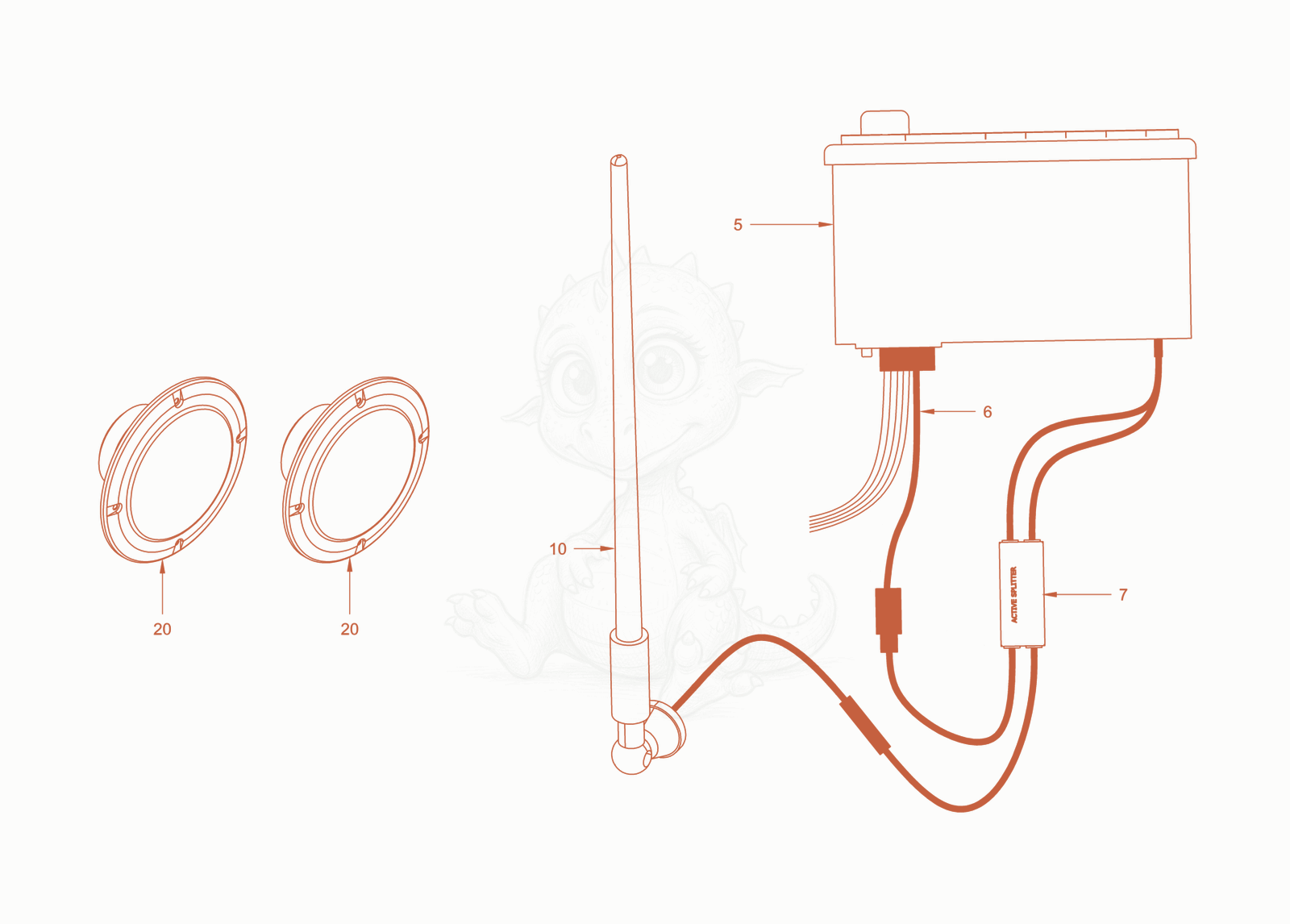 Exploded parts diagram of the radio of a Wacker Neuson RC50DPFROPS, with numbered balloons