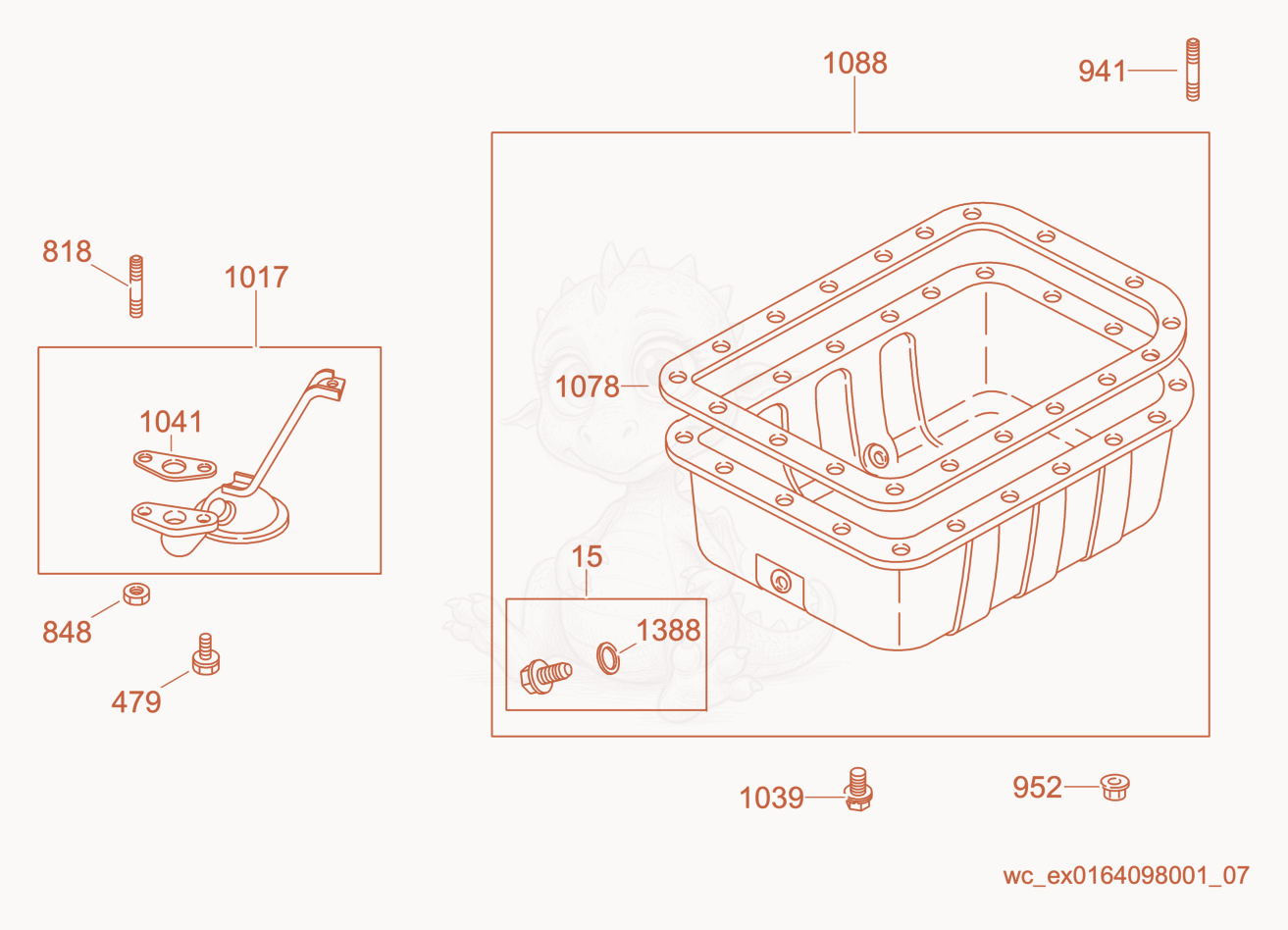 Exploded parts diagram of the Oil Pan of a Wacker Neuson CRT48-34V, with numbered balloons