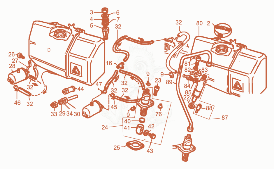 Exploded parts diagram of the Injection pump-Fuel Tank of a Wacker Neuson L5000/225ANSI, with numbered balloons