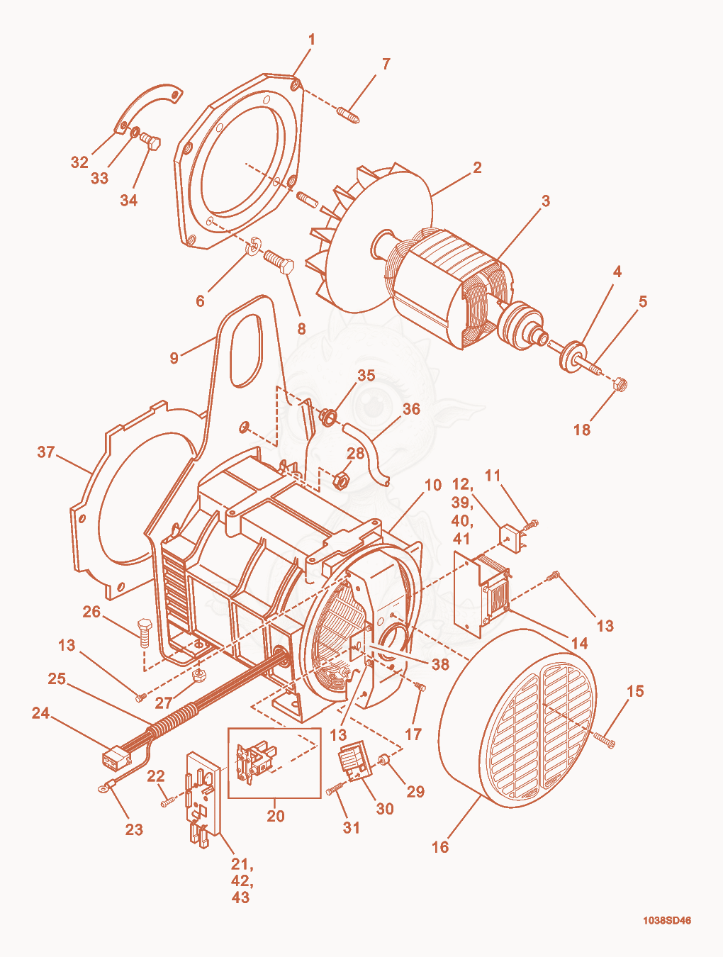 Exploded parts diagram of the Generator Front of a Wacker Neuson GS4.6AE, with numbered balloons
