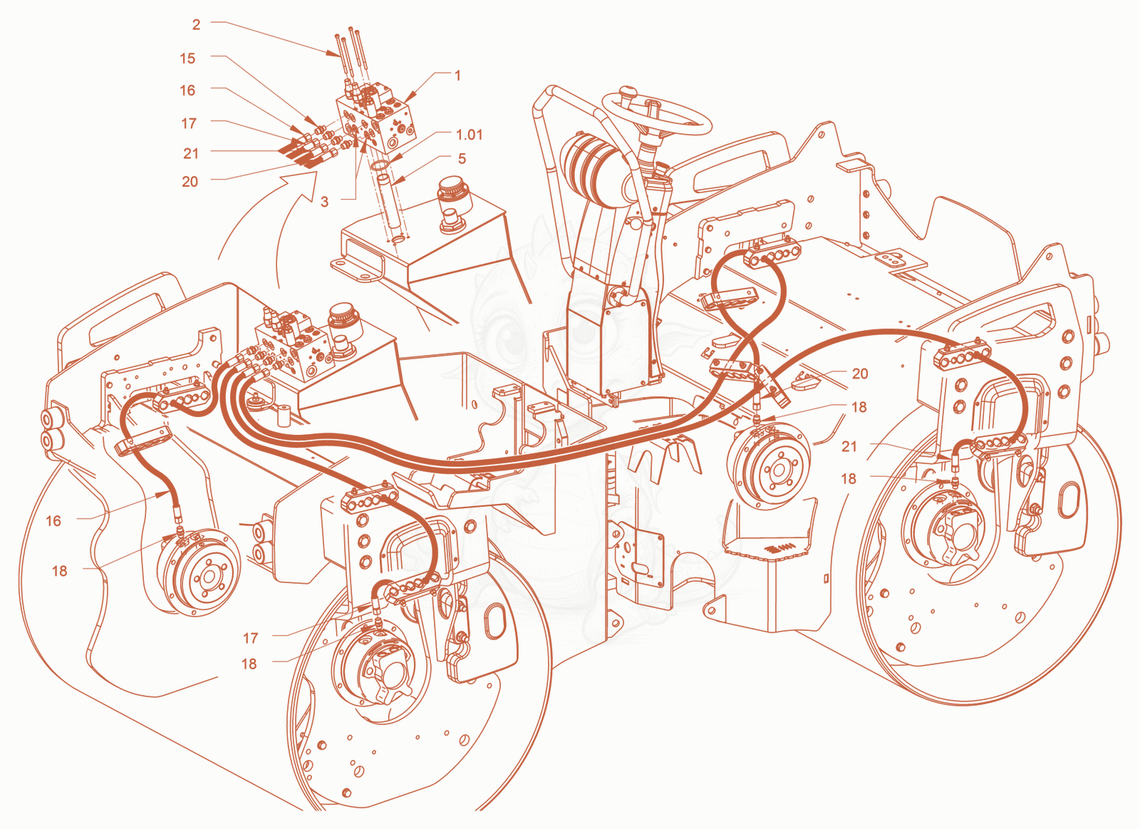 Exploded parts diagram of the parking brake of a Wacker Neuson RD45-140, with numbered balloons