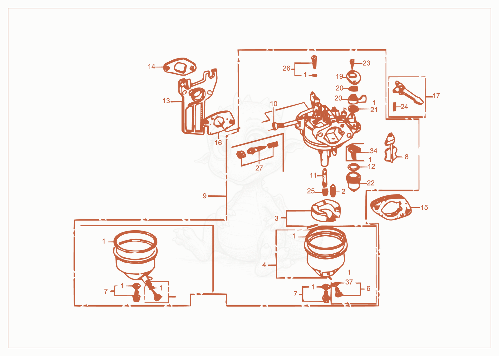 Exploded parts diagram of the Carburetor of a Wacker Neuson PDI3A(I), with numbered balloons