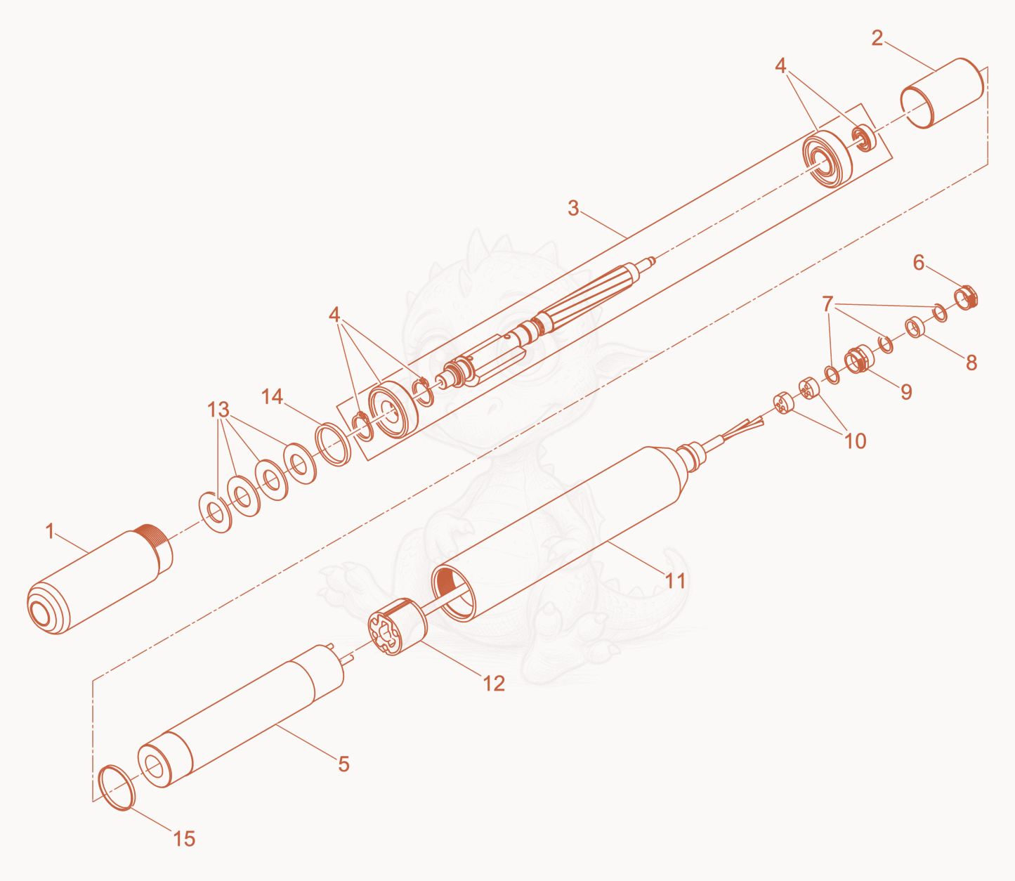 Exploded parts diagram of the Internal Vibrator cpl. of a Wacker Neuson IRFUN57, with numbered balloons