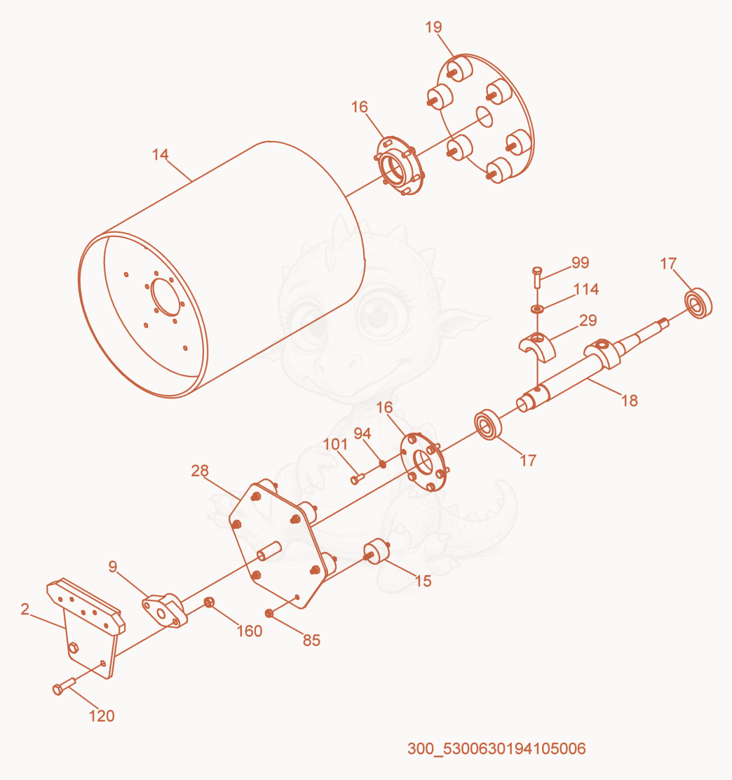 Exploded parts diagram of the Drum cpl. of a Wacker Neuson RS600, with numbered balloons