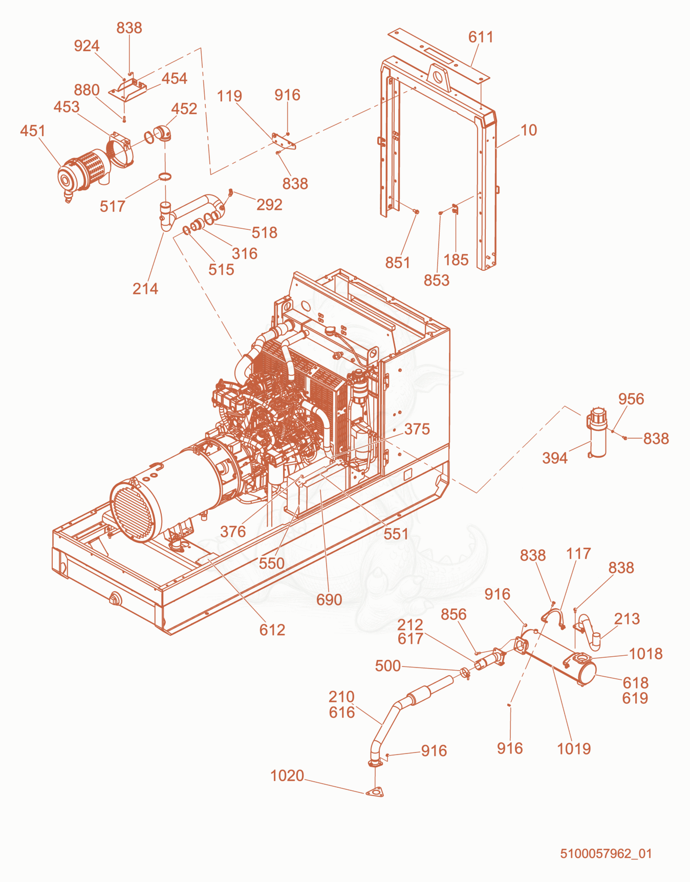 Exploded parts diagram of the Intake/Exhaust of a Wacker Neuson G50, with numbered balloons
