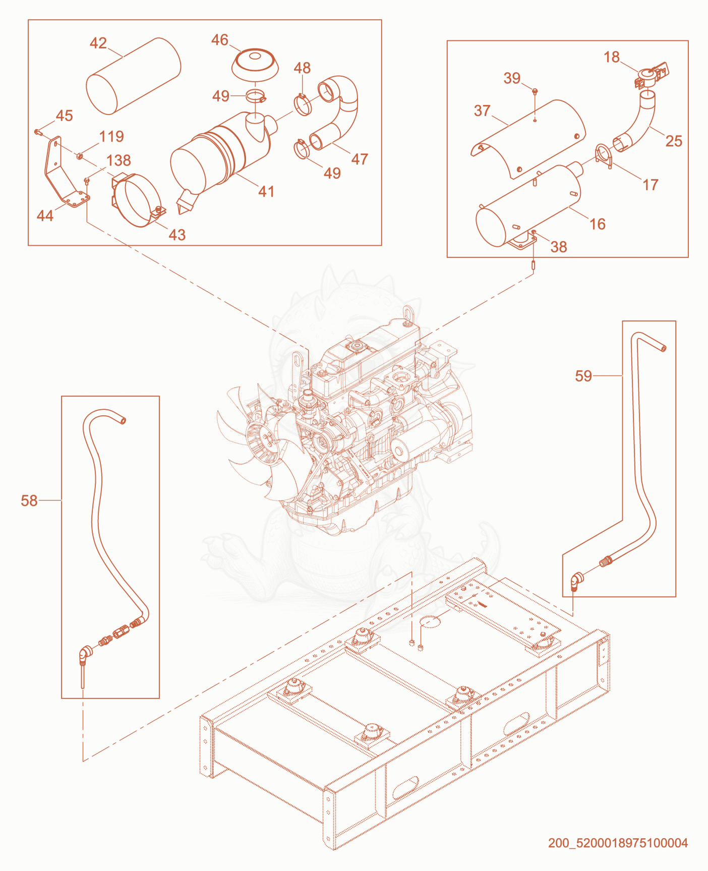 Exploded parts diagram of the Air Cleaner/Muffler of a Wacker Neuson APT4TCW, with numbered balloons
