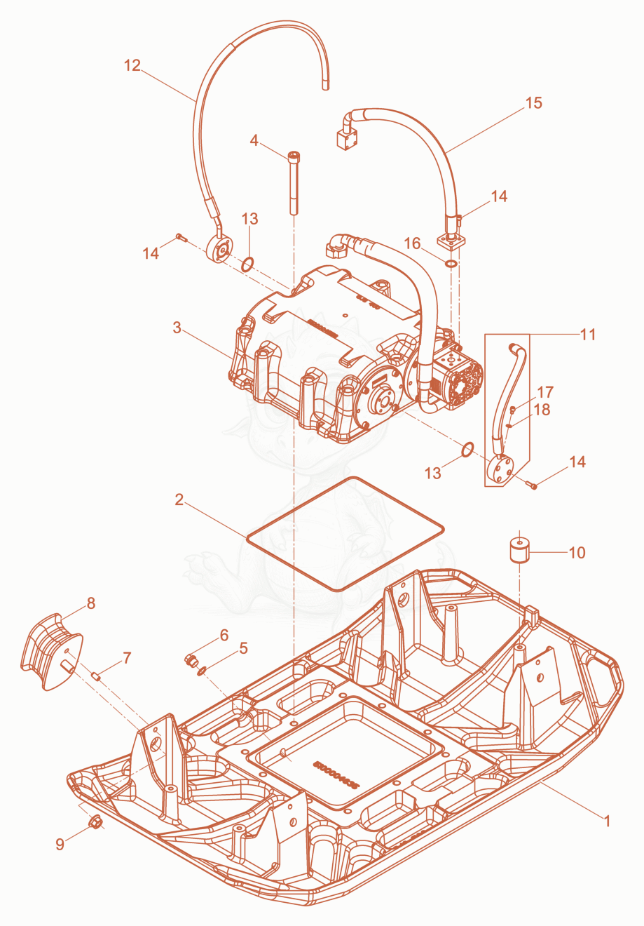 Despiece del Baseplate cpl. DPU80/90 de una máquina Wacker Neuson DPU90LEM770US, con globos numerados