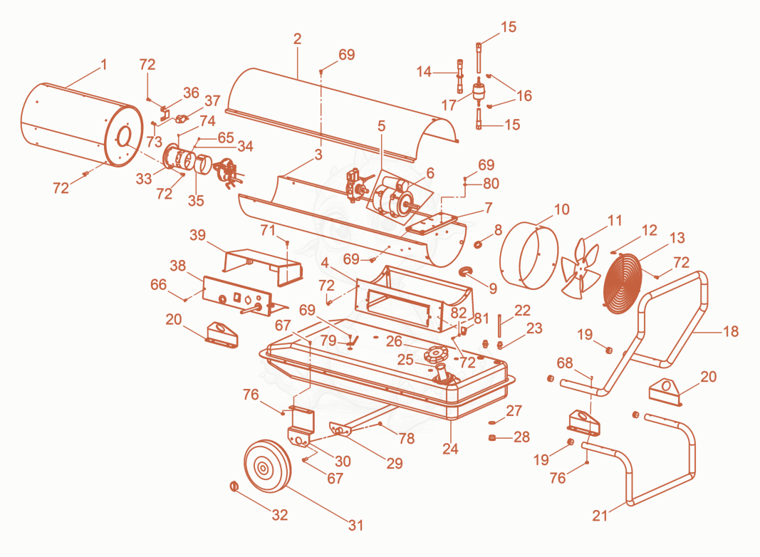 Exploded parts diagram of the Direct heater cpl. of a Wacker Neuson HD49, with numbered balloons