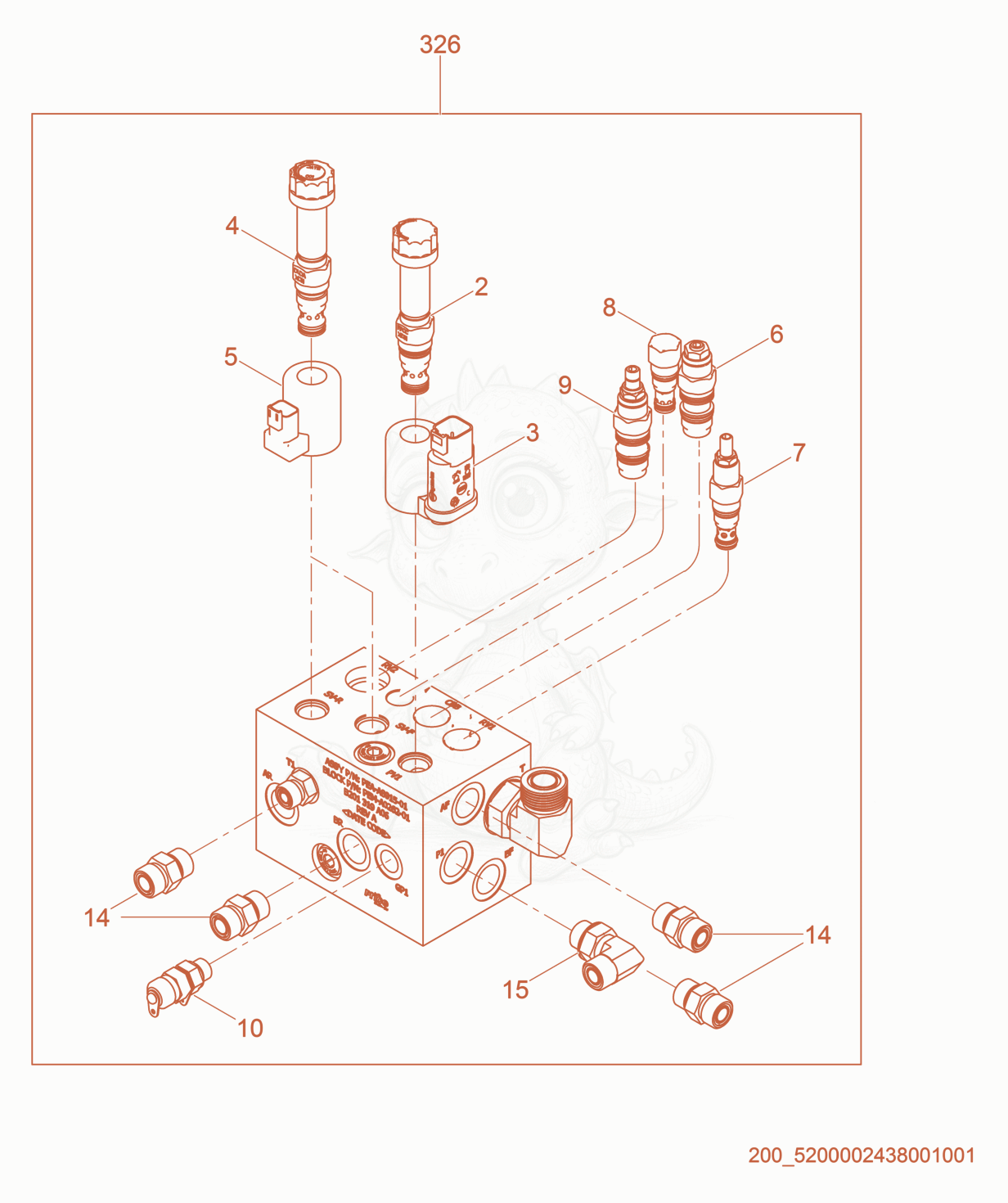Exploded parts diagram of the Exciter Manifold cpl. of a Wacker Neuson RD27-120, with numbered balloons