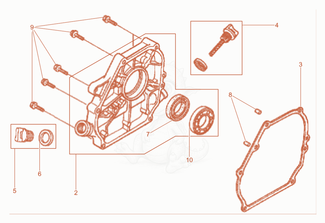 Exploded parts diagram of the Crankcase cover of a Wacker Neuson GV2500A, with numbered balloons