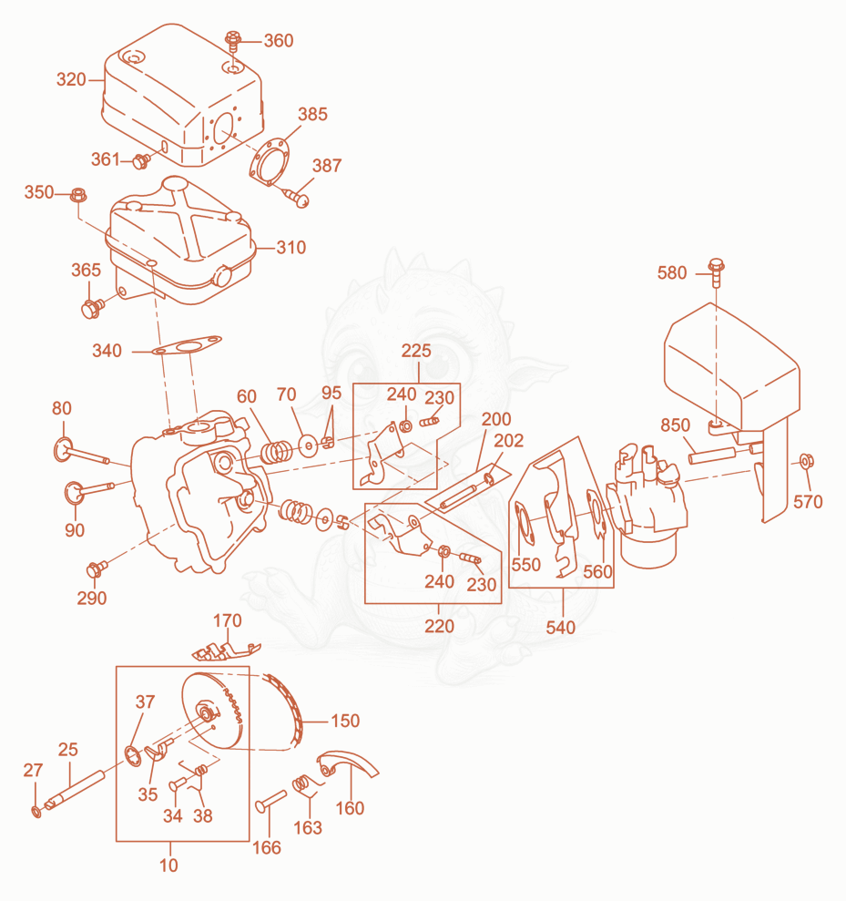 Despiece del Camshaft cpl. de una máquina Wacker Neuson GH3500, con globos numerados