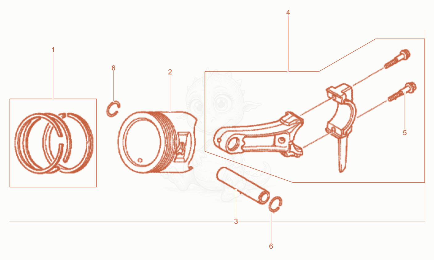 Exploded parts diagram of the Piston of a Wacker Neuson BPS1340AWS, with numbered balloons