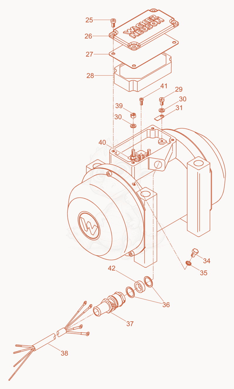 Exploded parts diagram of the External Vibrator cpl. of a Wacker Neuson AR54/5,4/250, with numbered balloons