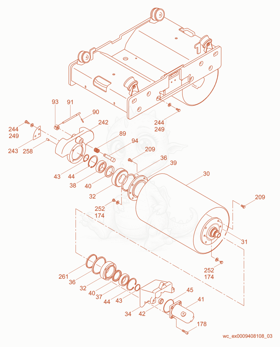 Exploded parts diagram of the Drum cpl. of a Wacker Neuson RD7H-SEU, with numbered balloons