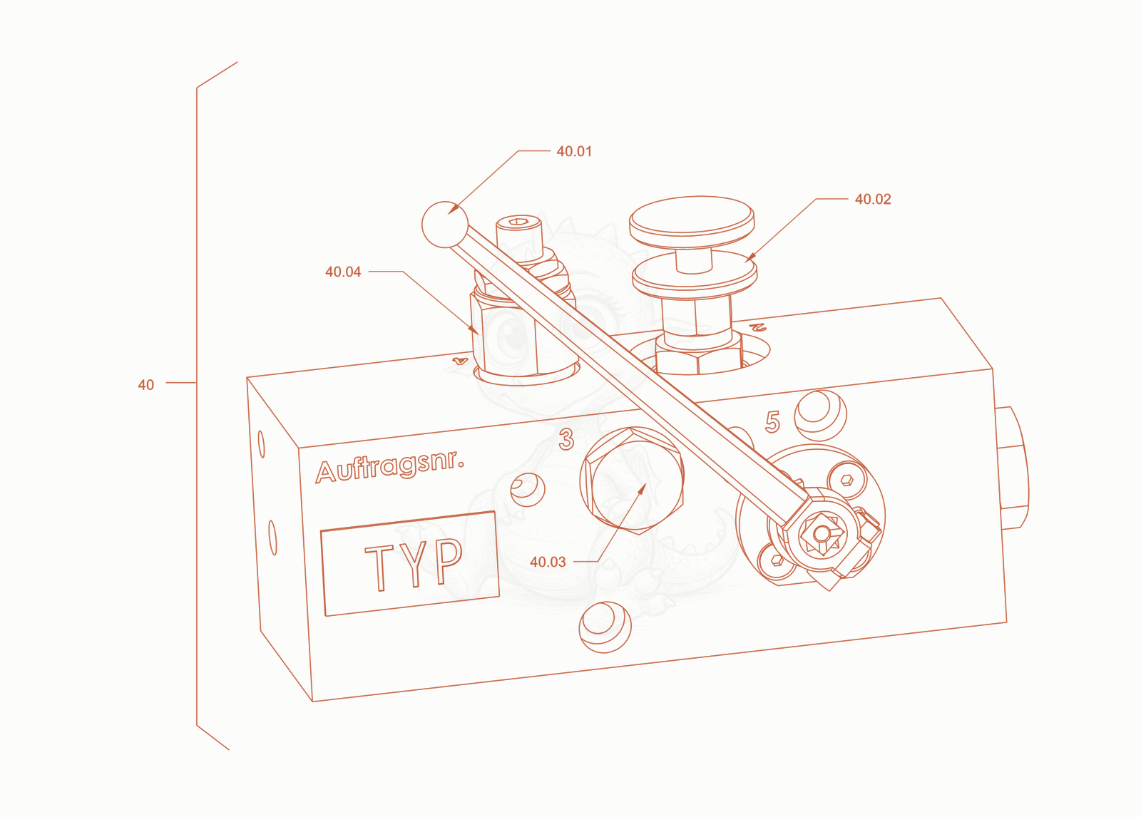 Exploded parts diagram of the cylinder spreader of a Wacker Neuson RD40-130CDPF, with numbered balloons