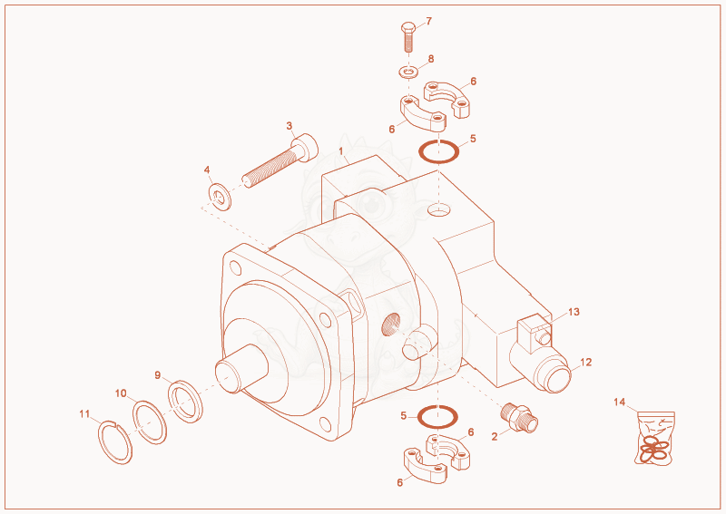 Exploded parts diagram of the displacement motor of a Wacker Neuson 4500/7002, with numbered balloons
