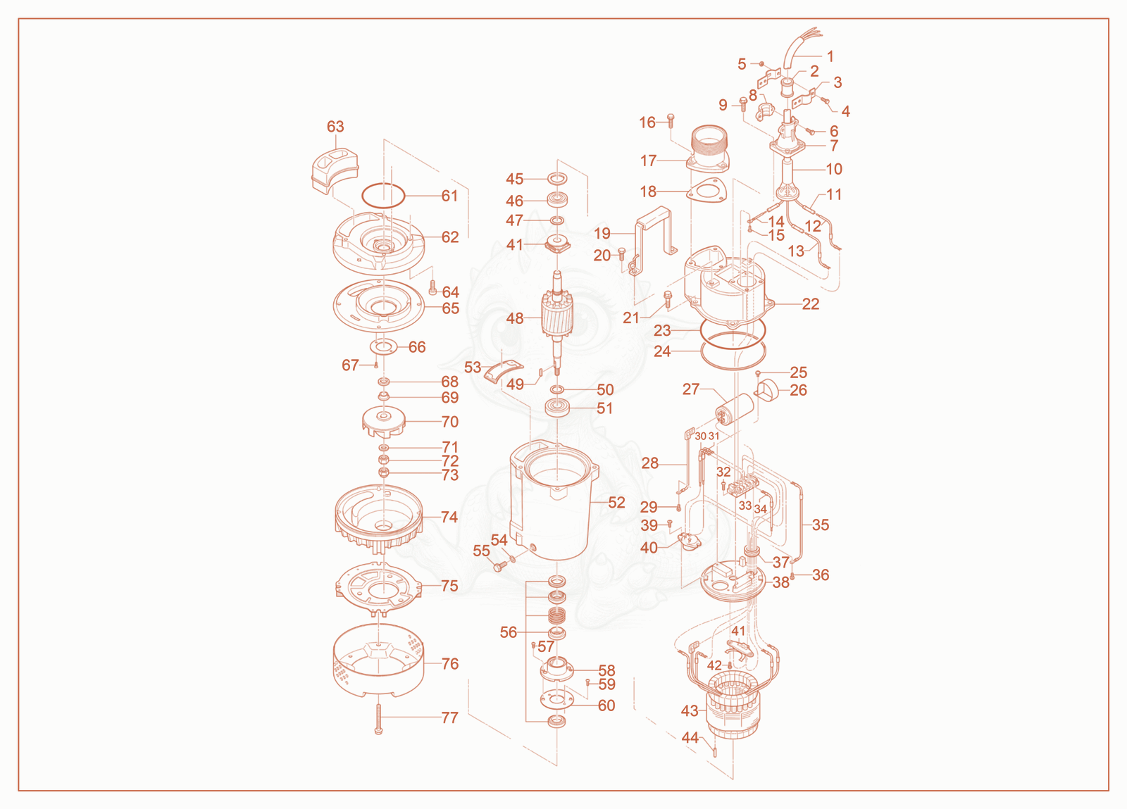 Exploded parts diagram of the SUBMERSIBLE PUMP of a Wacker Neuson PS31500, with numbered balloons